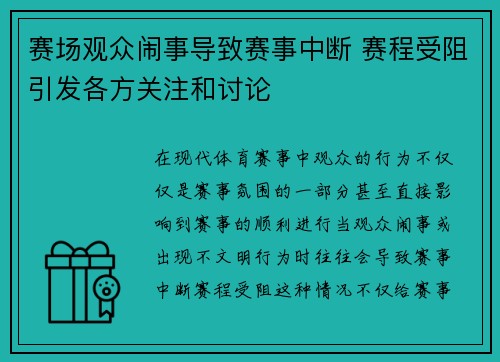 赛场观众闹事导致赛事中断 赛程受阻引发各方关注和讨论